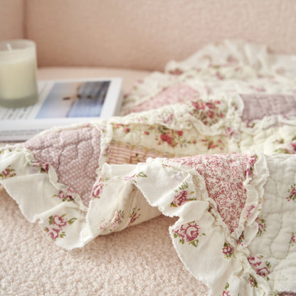 DaDalogy Blush Cottage Rose Pillow Covers – Set of 2, 18x18 Quilted Patchwork Floral Shabby Chic- DaDalogy Bedding Collection- {{Product type}}