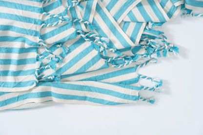 Girit Turquoise Cotton Linen Towel - - Towels