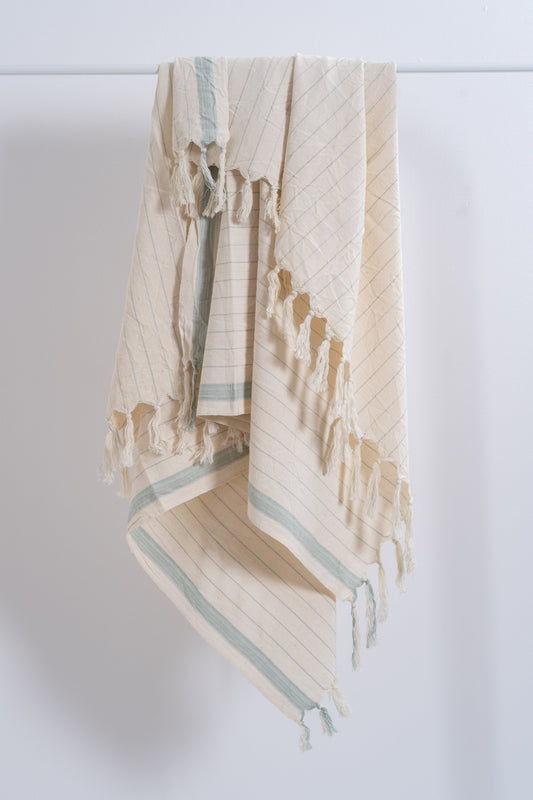 Drama Blue Cotton Linen Towel - - Towels
