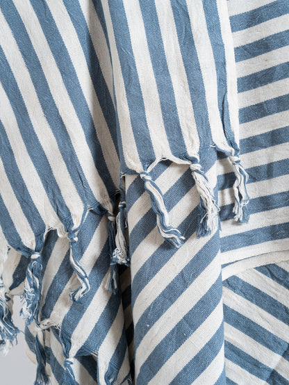 Girit Blue Cotton Linen Towel - - Towels