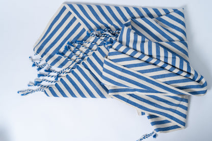 Girit Dark Blue Cotton Linen Towel - - Towels