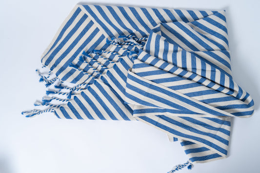 Girit Dark Blue Cotton Linen Towel - - Towels