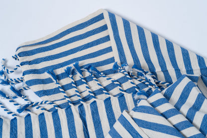 Girit Dark Blue Cotton Linen Towel - - Towels