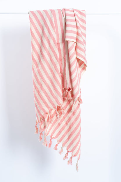 Girit Pink Cotton Linen Towel - - Towels