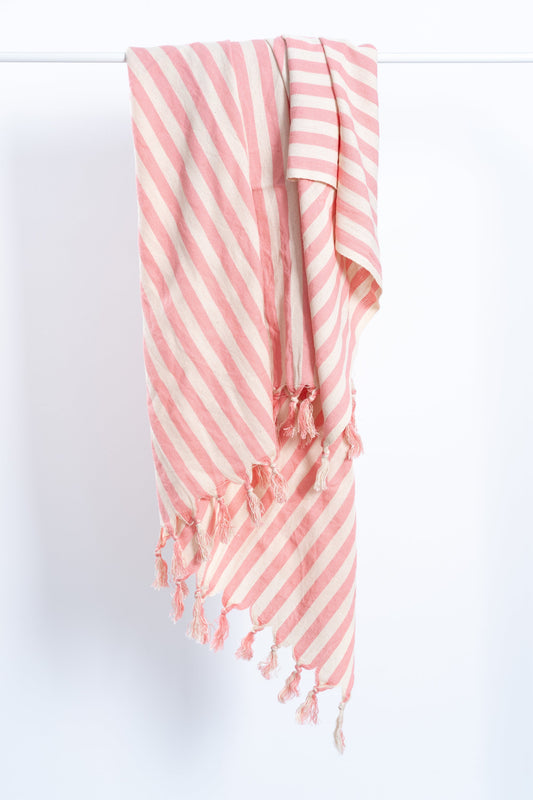 Girit Pink Cotton Linen Towel - - Towels