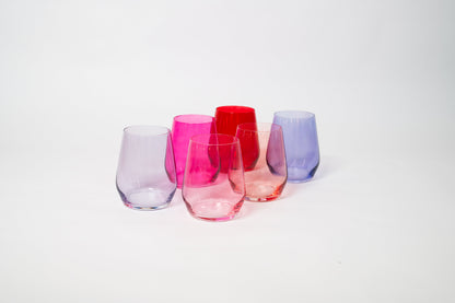 Cotton Candy Collection - Colored Wine Glass Ombre Set of 6 - - Wine Glasses