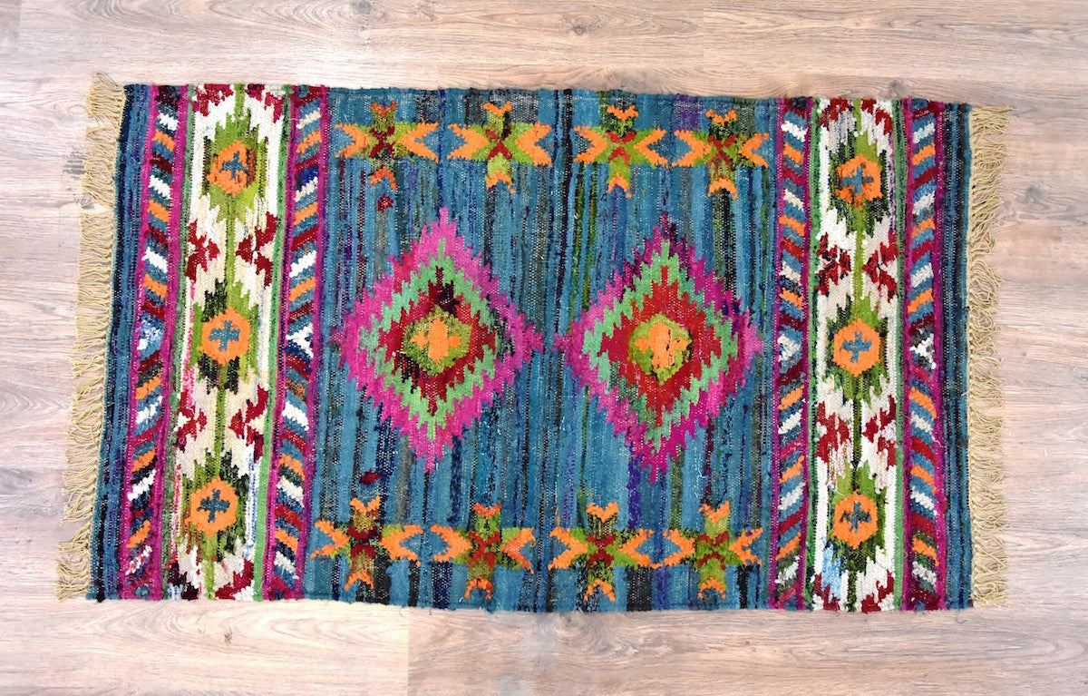Timbergirl Kilim Blue 100% Cotton Handmade Rug - - rug