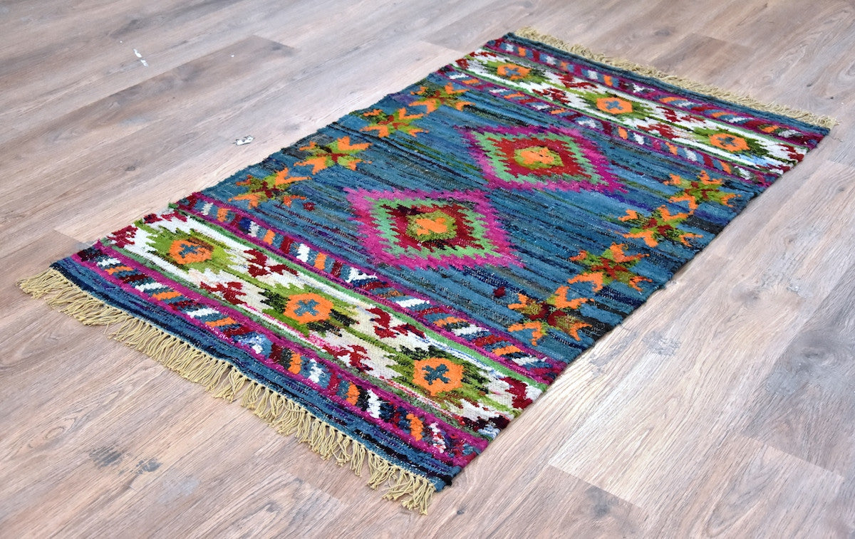 Timbergirl Kilim Blue 100% Cotton Handmade Rug - - rug
