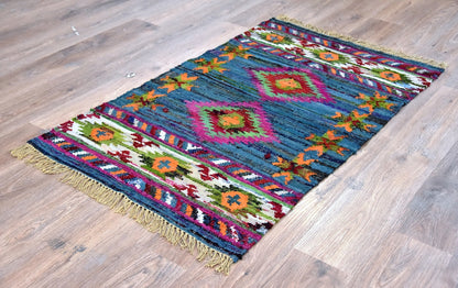 Timbergirl Kilim Blue 100% Cotton Handmade Rug - - rug