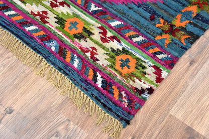 Timbergirl Kilim Blue 100% Cotton Handmade Rug - - rug
