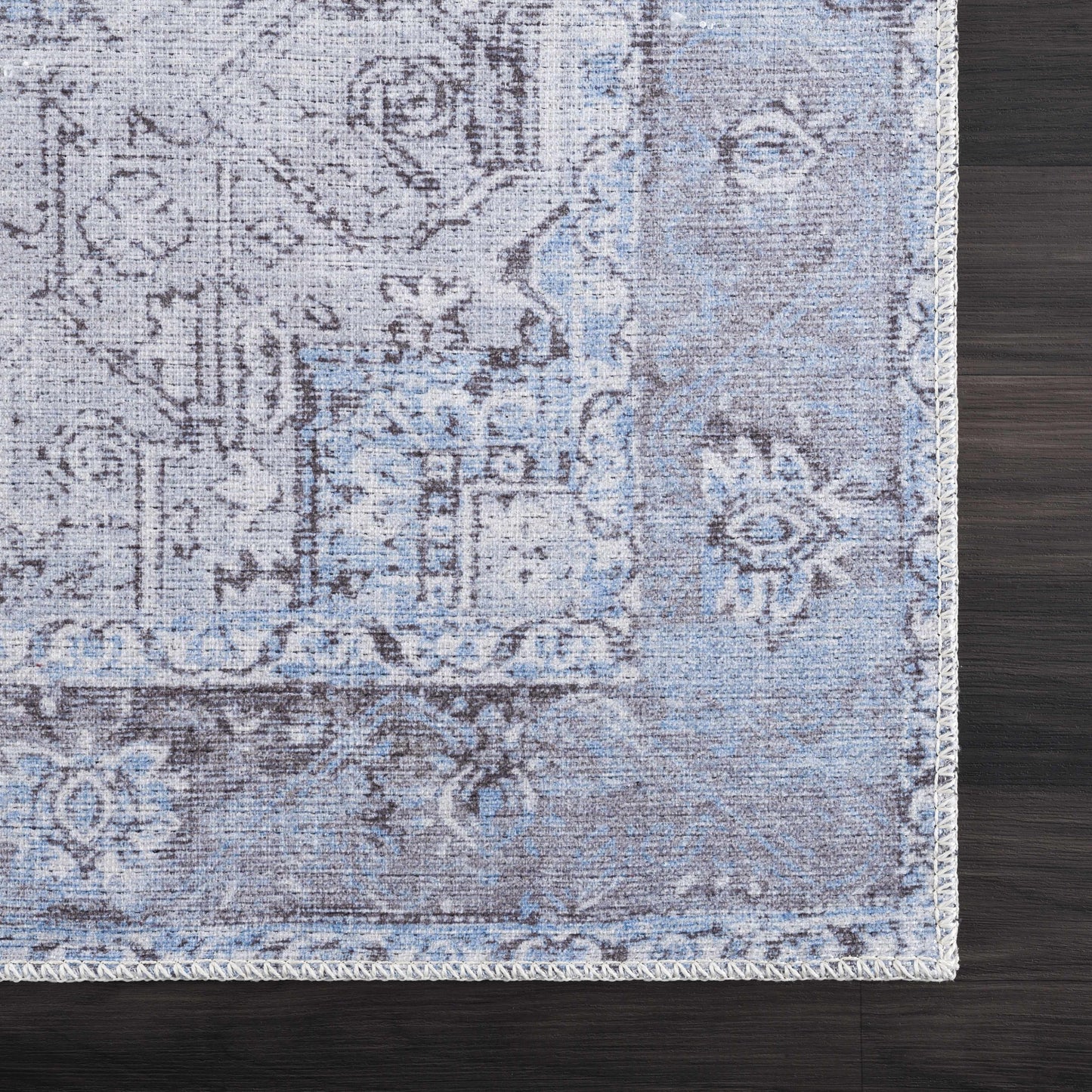 Aqua Rosman Washable Area Rug - - Rugs