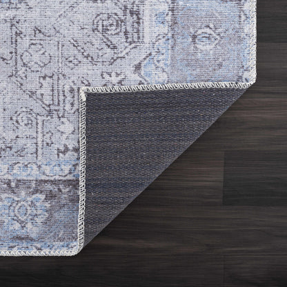 Aqua Rosman Washable Area Rug - - Rugs