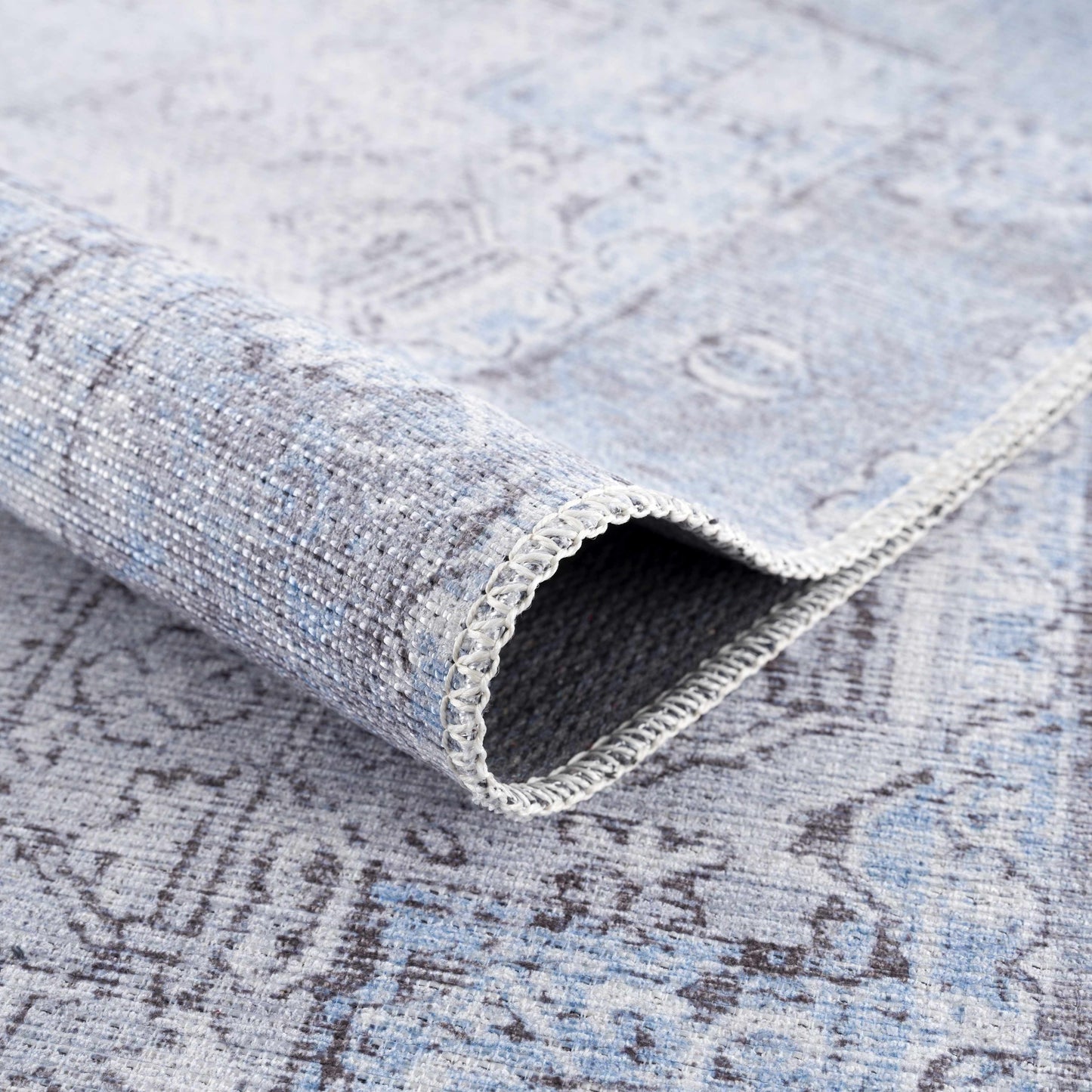 Aqua Rosman Washable Area Rug - - Rugs
