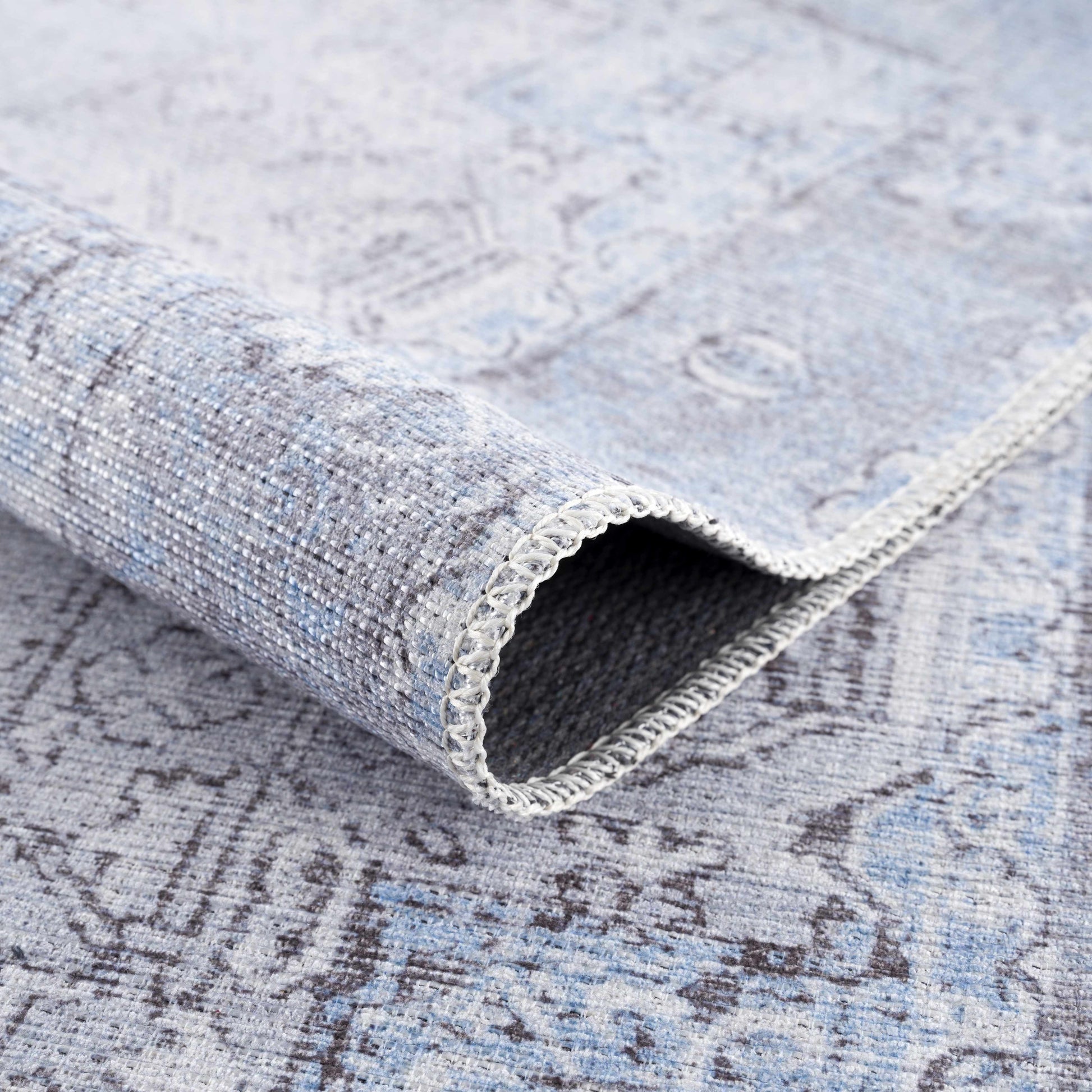 Aqua Rosman Washable Area Rug - - Rugs