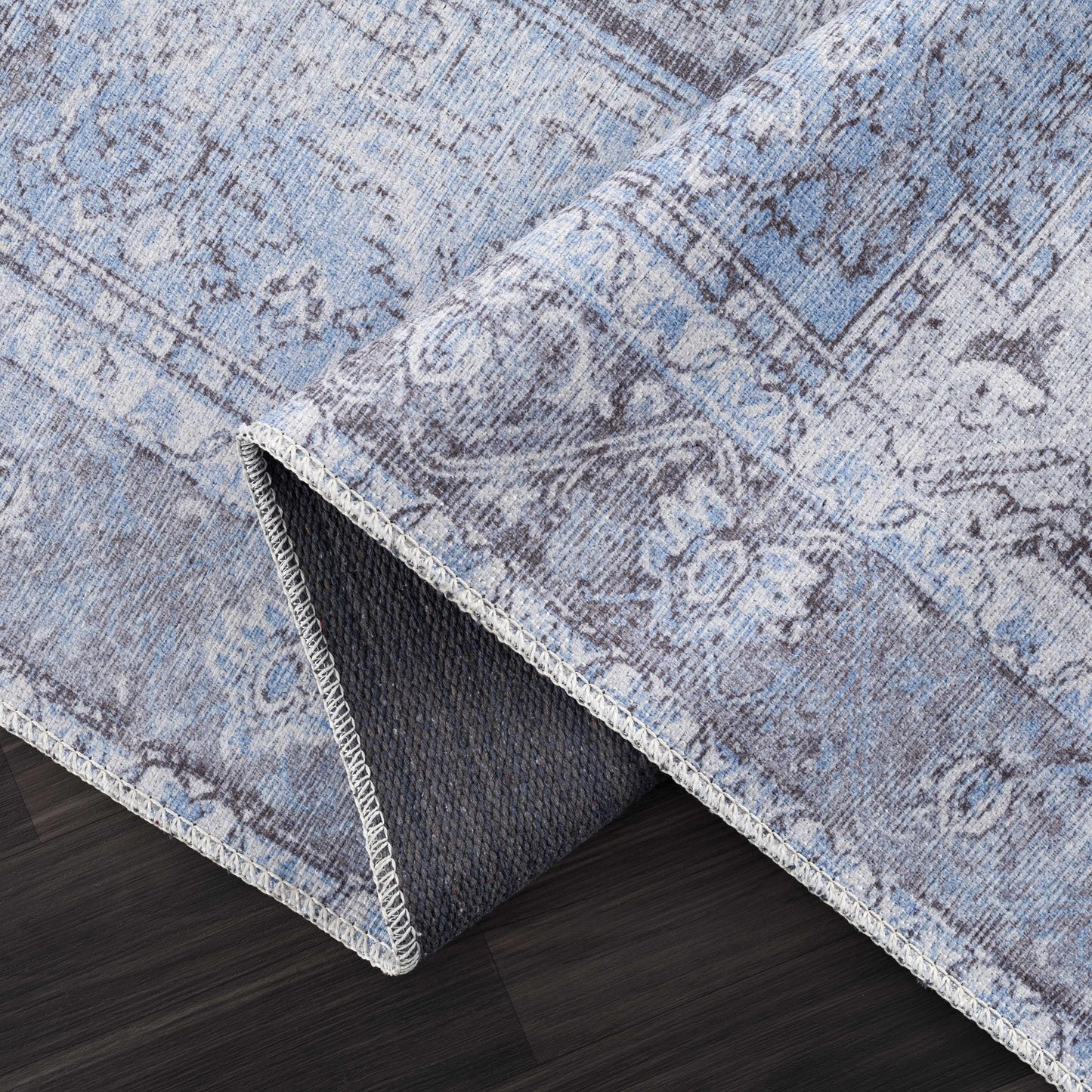 Aqua Rosman Washable Area Rug - - Rugs