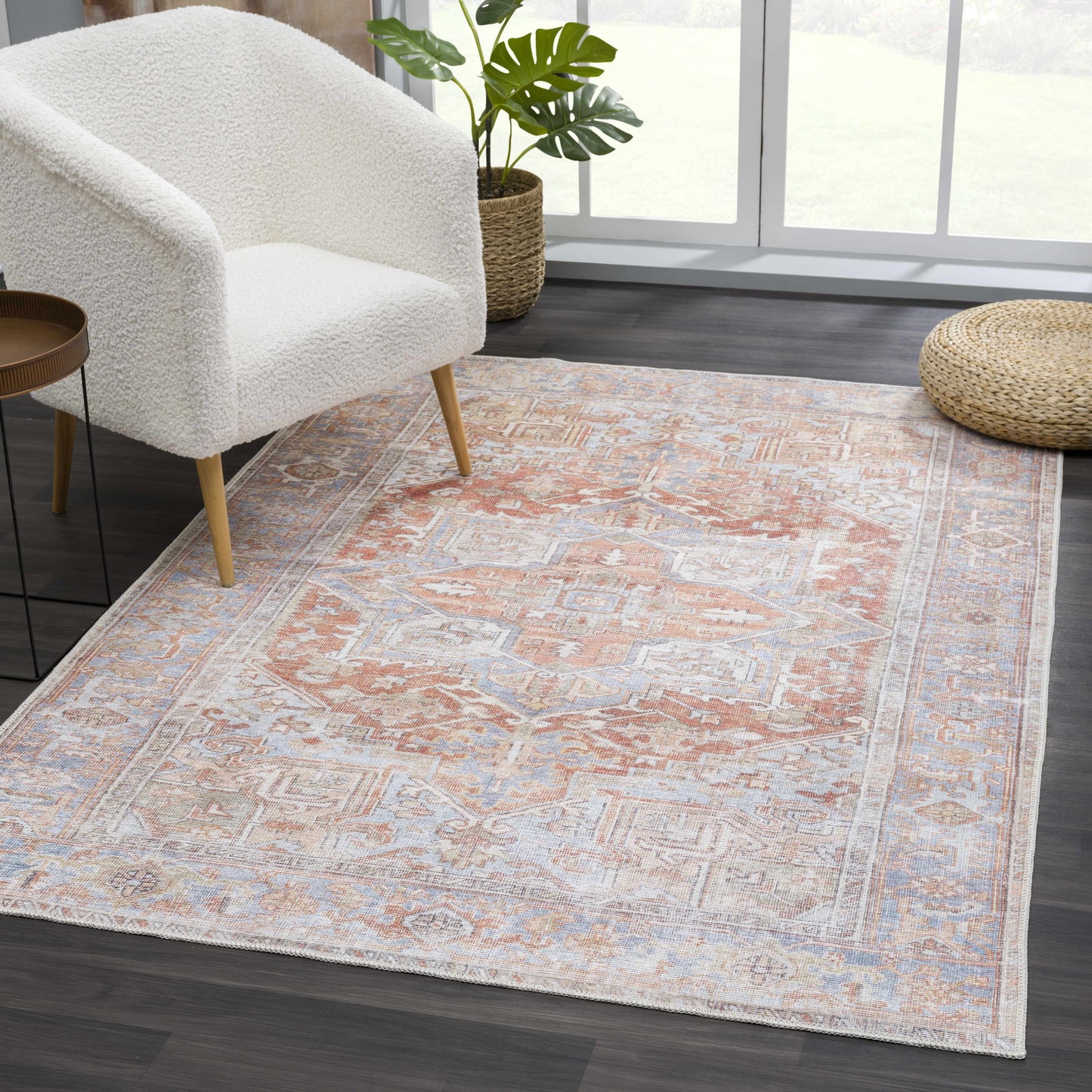 Maayon Medallion Rust Washable Area Rug - - Rugs
