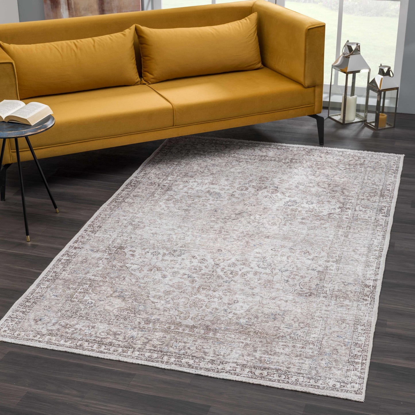 Cream Holi-2301 Washable Area Rug - - Rugs