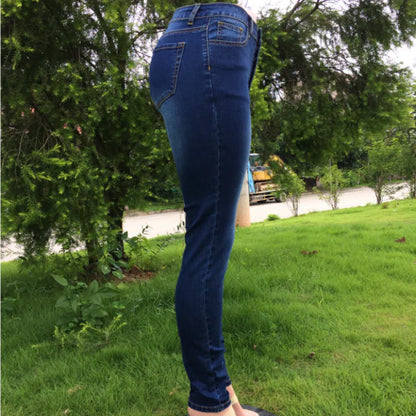 Blue High Waist Skinny Jeans with Button and Pockets - Kia Day Design