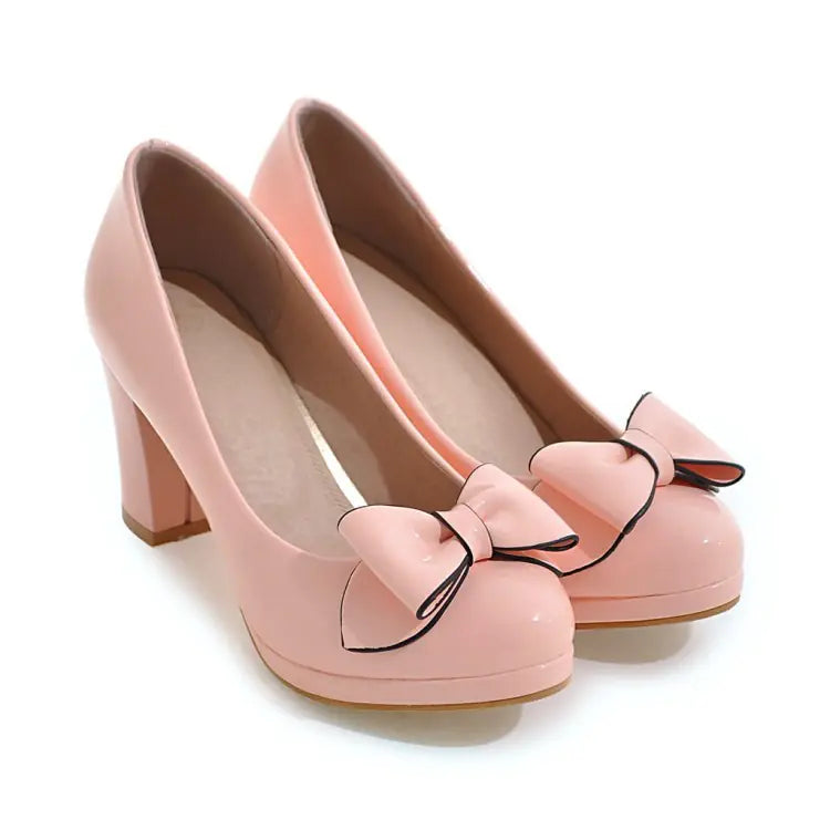 Women's Bowknot Chunky Heel Shoes