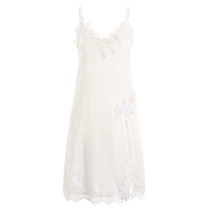 Lace Lingerie Nightwear Cami Dress with Side Split - - nightgown