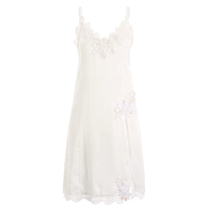 Lace Lingerie Nightwear Cami Dress with Side Split - - nightgown
