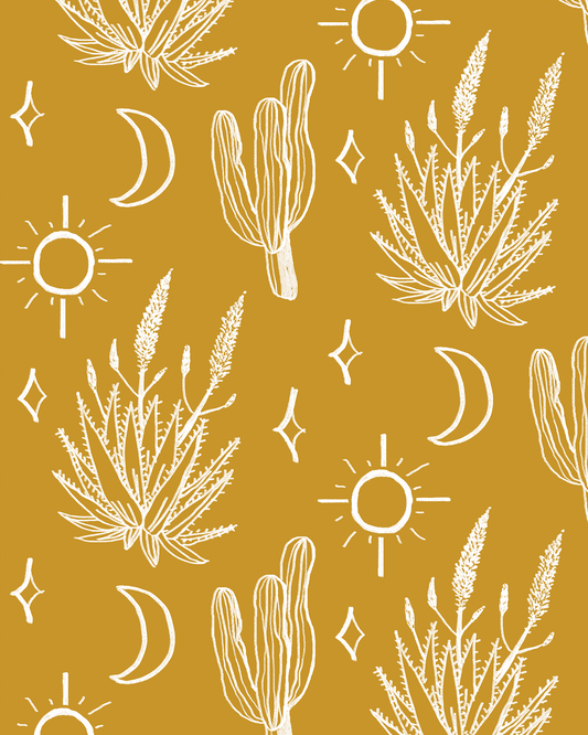 Desert Sky Wallpaper Mustard and White - LUXE Peel & Stick - Wallpaper