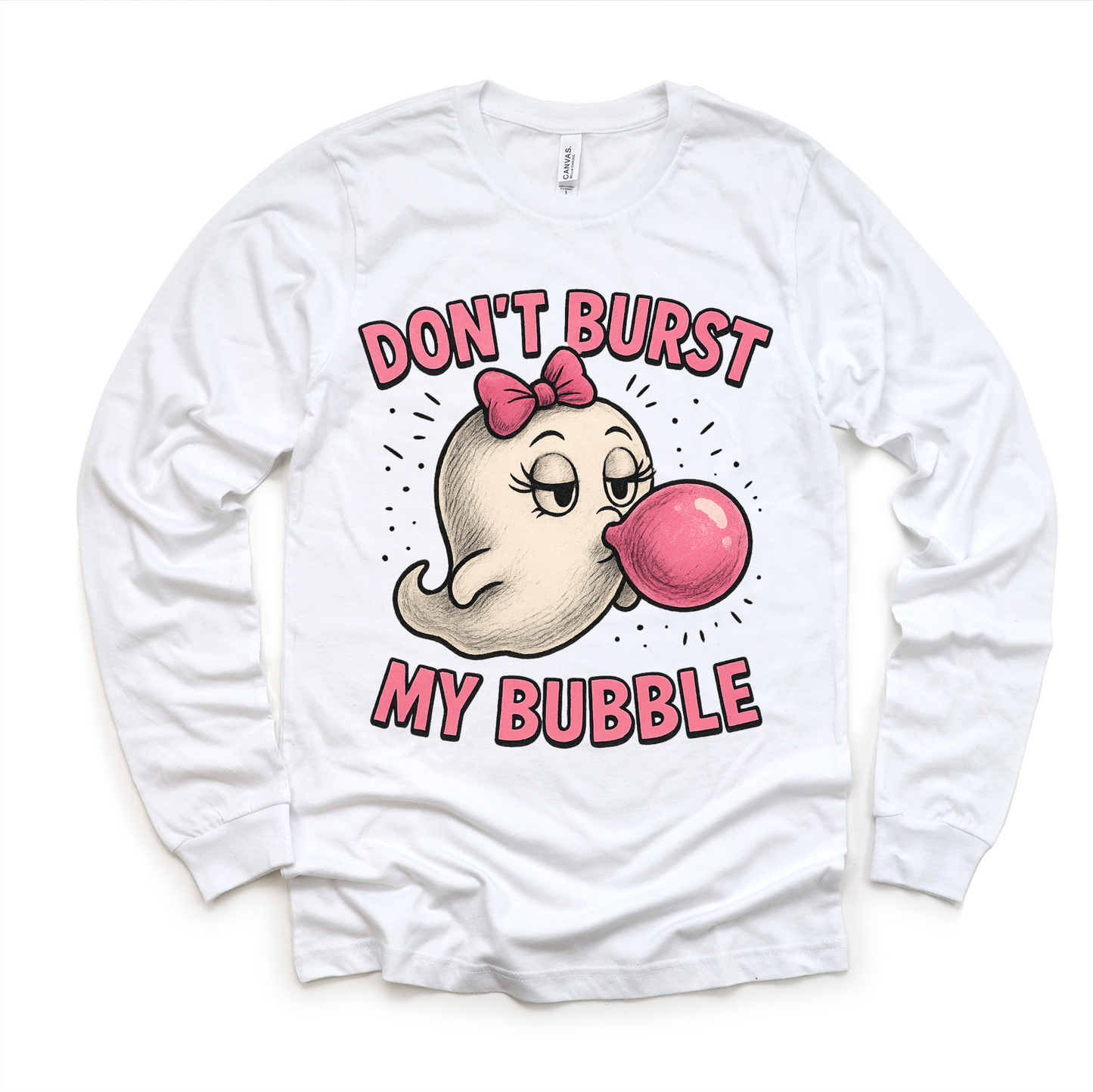 Don't Burst My Bubble Ghost Halloween Shirt - Halloween Tee - White Long Sleeve Tee - shirts