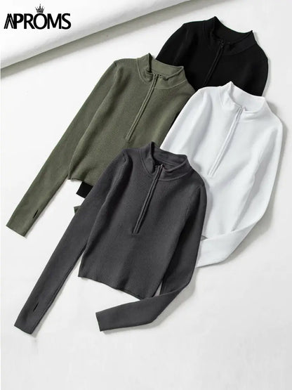 High-Neck Solid Color Women's Knitted Sweater - Kia Day Design