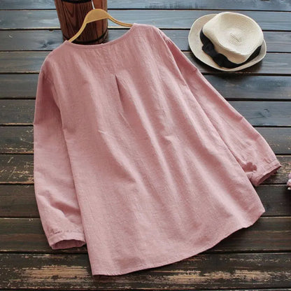 Vintage Style Solid Cotton Linen Top - Kia Day Design