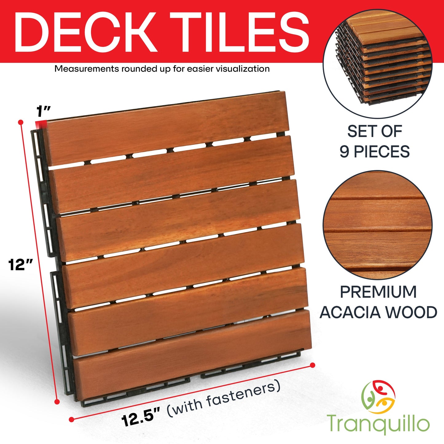 Solid Wood Deck Tiles 6 Slat Set 9 - - Deck Tiles