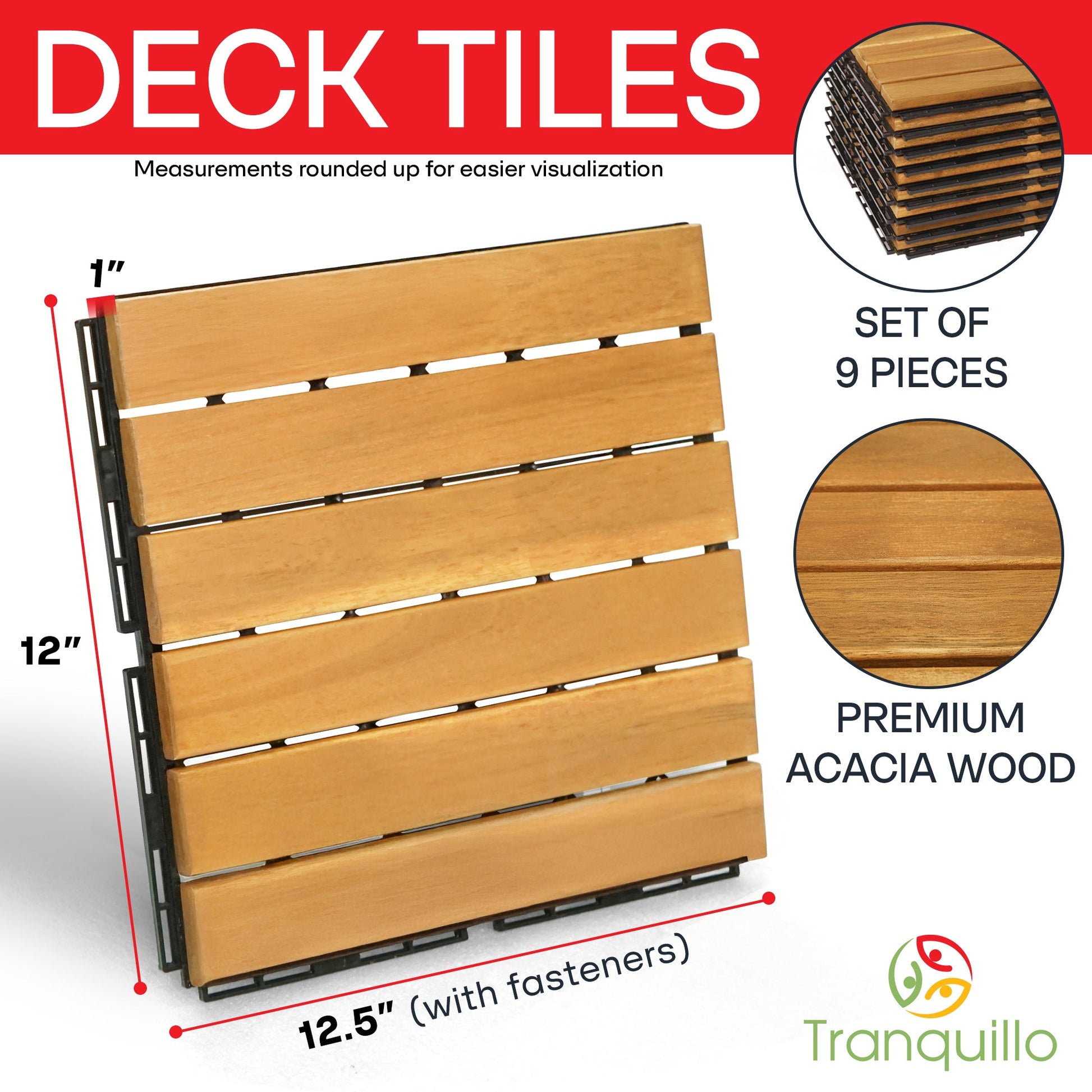 Solid Wood Deck Tiles 6 Slat Set 9 - - Deck Tiles