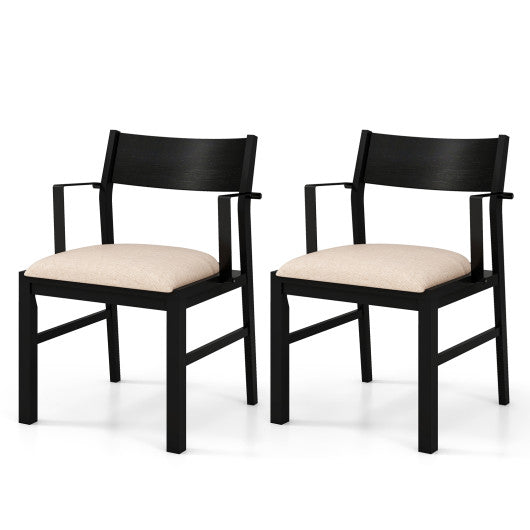 Dining Chair with Contoured Backrest and Padded Seat Set of 2-Beige - - Home & Garden