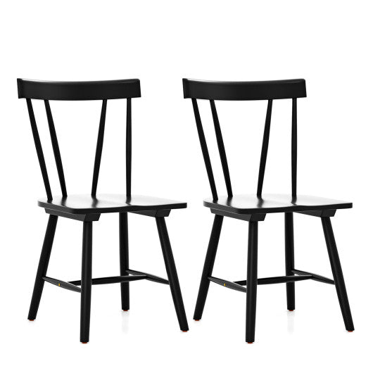 Windsor Style Armless Chairs with Solid Rubber Wood Frame-Black - - Home & Garden