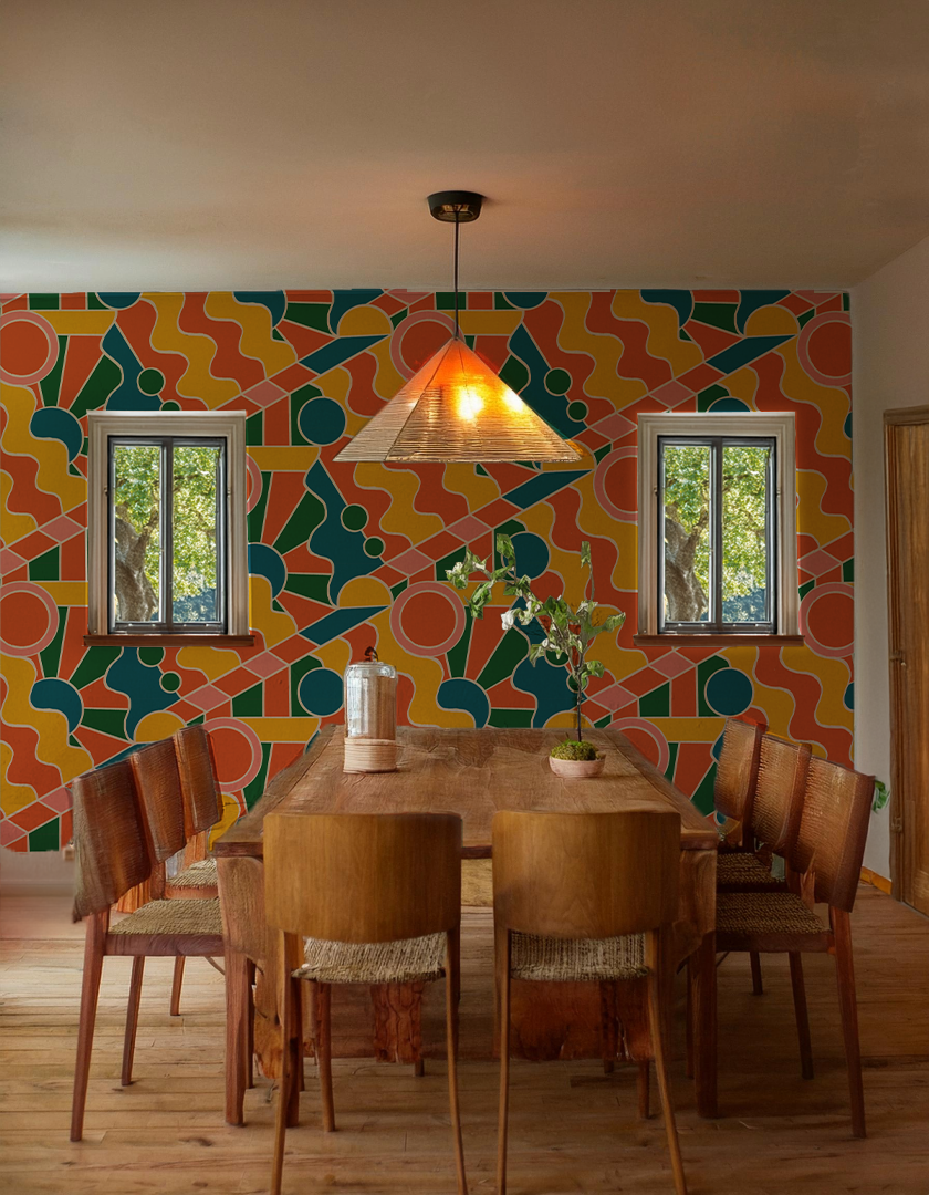 Day Trippin' Wallpaper, yellow, orange, pink and green- Samantha Santana Creative- {{Product type}}