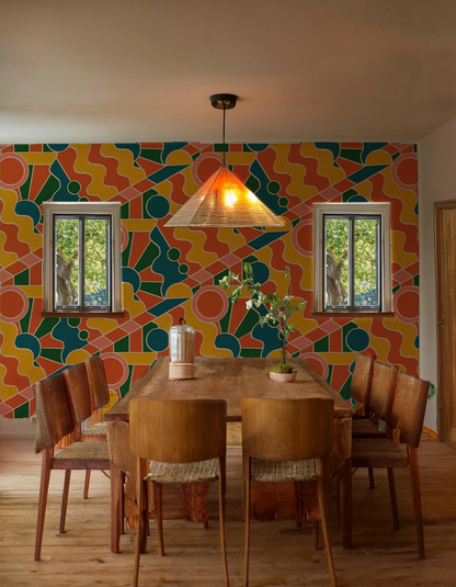 Day Trippin' Wallpaper, yellow, orange, pink and green- Samantha Santana Creative- {{Product type}}