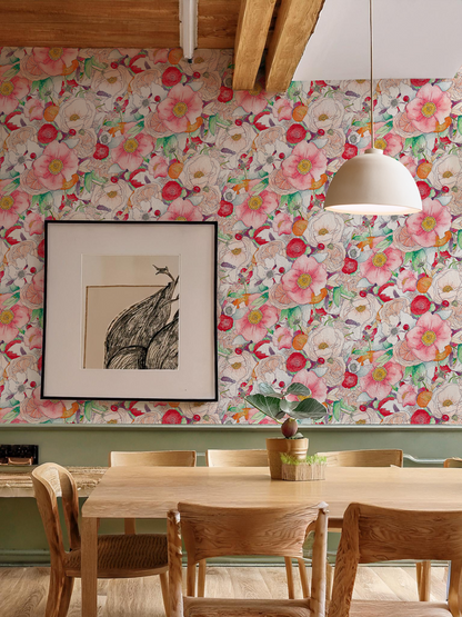 Floral Reverie Wallpaper, red- Samantha Santana Creative- {{Product type}}