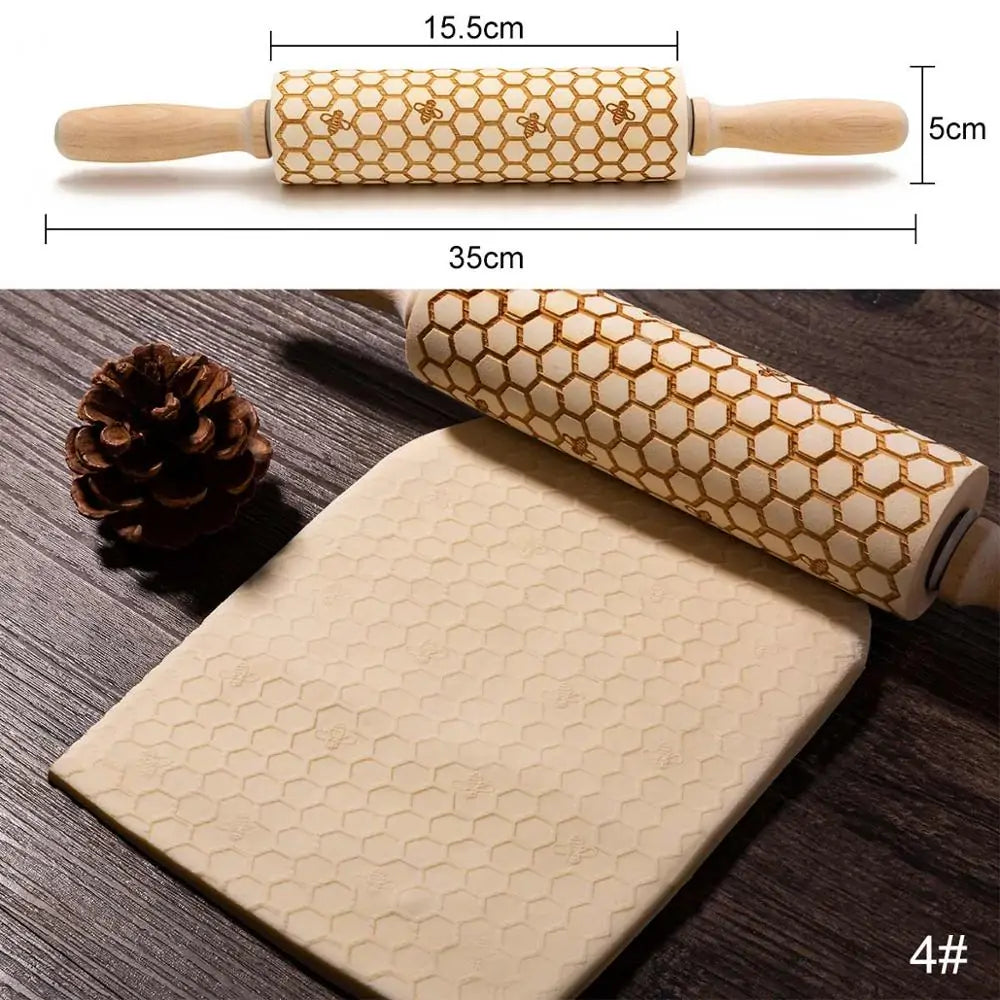 Wooden Embossing Rolling Pin