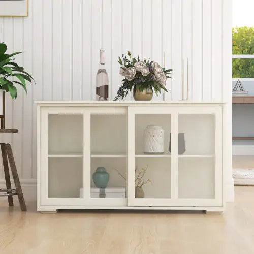 White Glass Door Storage Cabinet - Kia Day Design