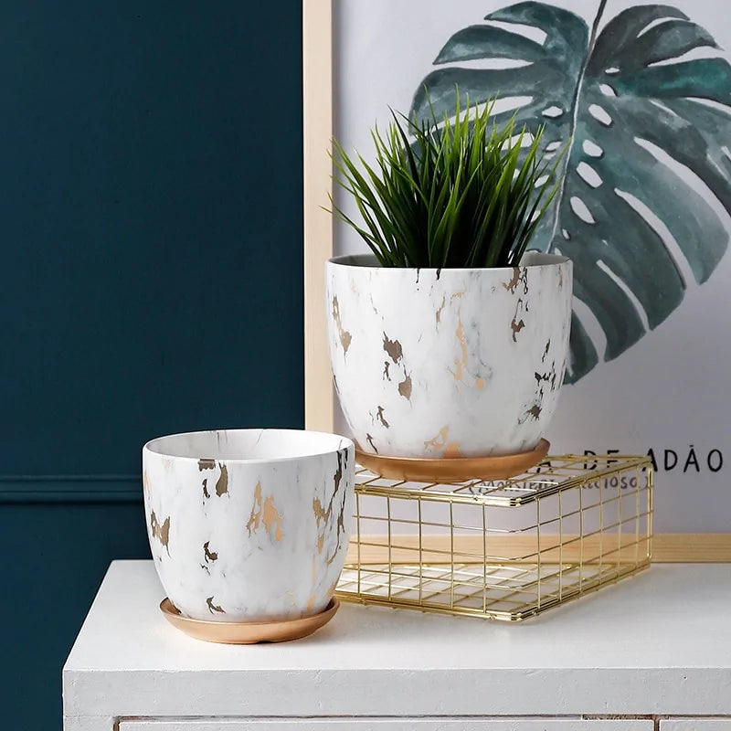 Marble Pattern Ceramic Flower Pot