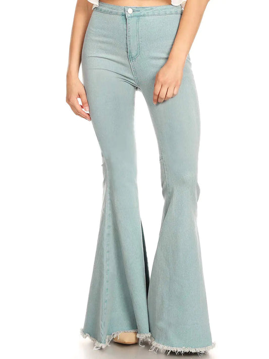 Anna-Kaci Womens Fashion High Waist Long Denim Bell Bottom Jeans Flared Pants Powdered Blue Medium Kia Day Design