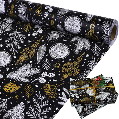 Christmas Black and Gold Foil Kraft Gift Wrapping Paper - - wrapping paper
