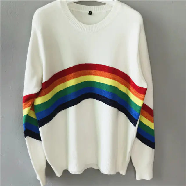 Rainbow Pattern Knitted Sweater in Slim Fit Design - Kia Day Design