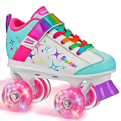 Roller Derby Sparkles Lighted Roller Skates White/Rainbow Size 2 Kia Day Design