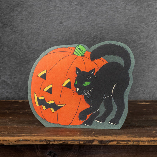 Retro Cat and Pumpkin Halloween Sign - - Decor