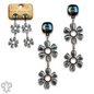 Iridescent bead double circle earring with Austrian crystal - Blue - Earrings