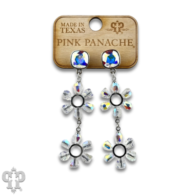 Iridescent bead double circle earring with Austrian crystal - - Earrings