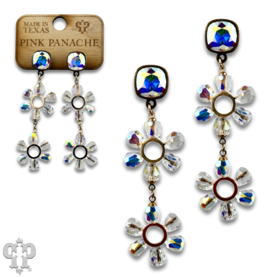 Iridescent bead double circle earring with Austrian crystal - Gold - Earrings