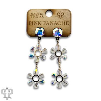 Iridescent bead double circle earring with Austrian crystal - - Earrings