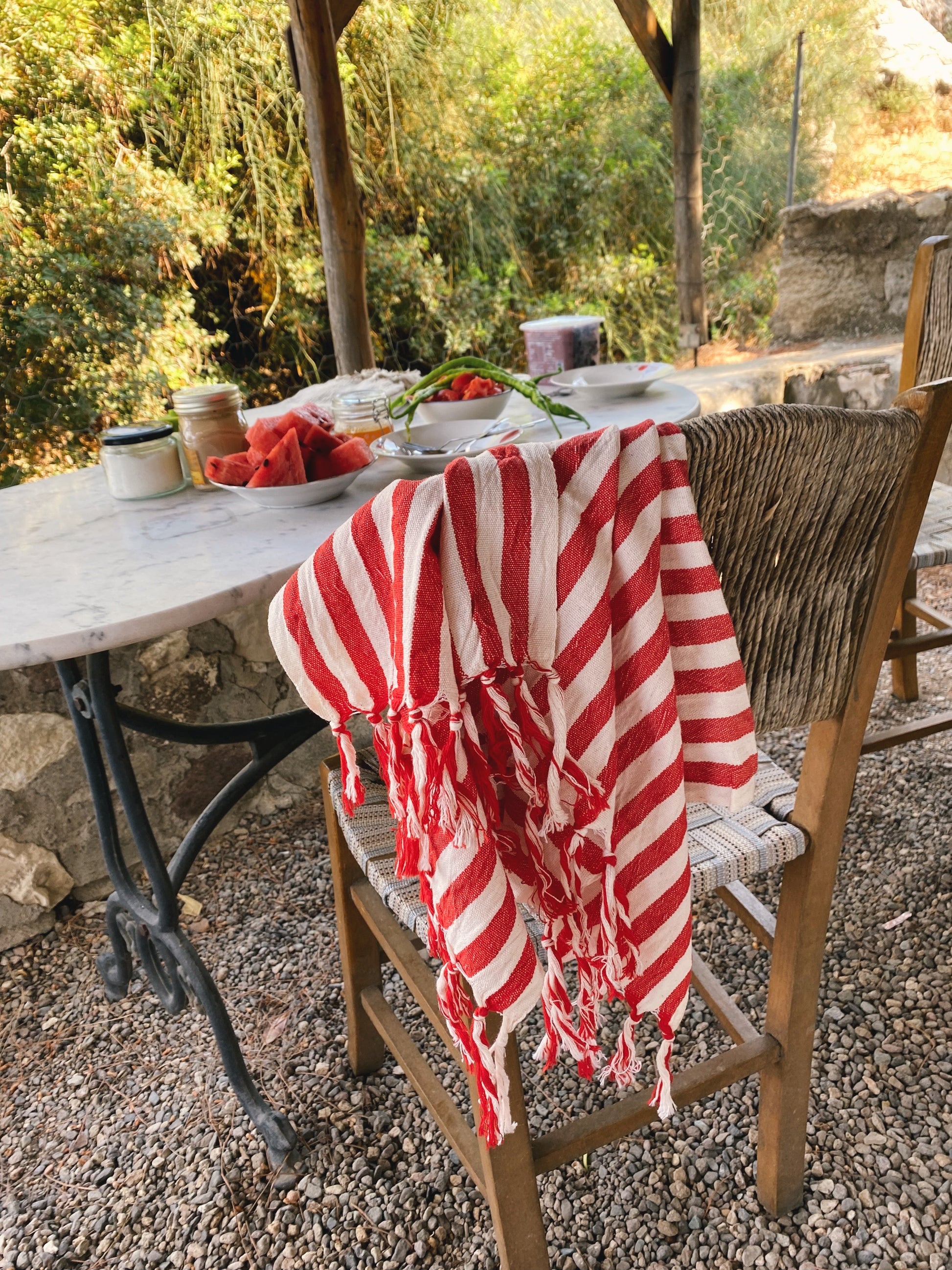 Girit Red Cotton Linen Towel - - Towels