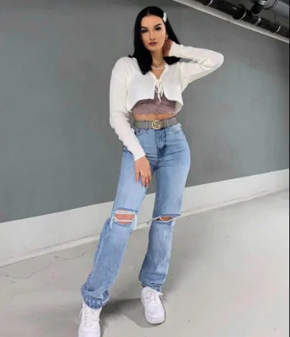 Womens Loose Fit Jeans - Blue Extra Large - jeans